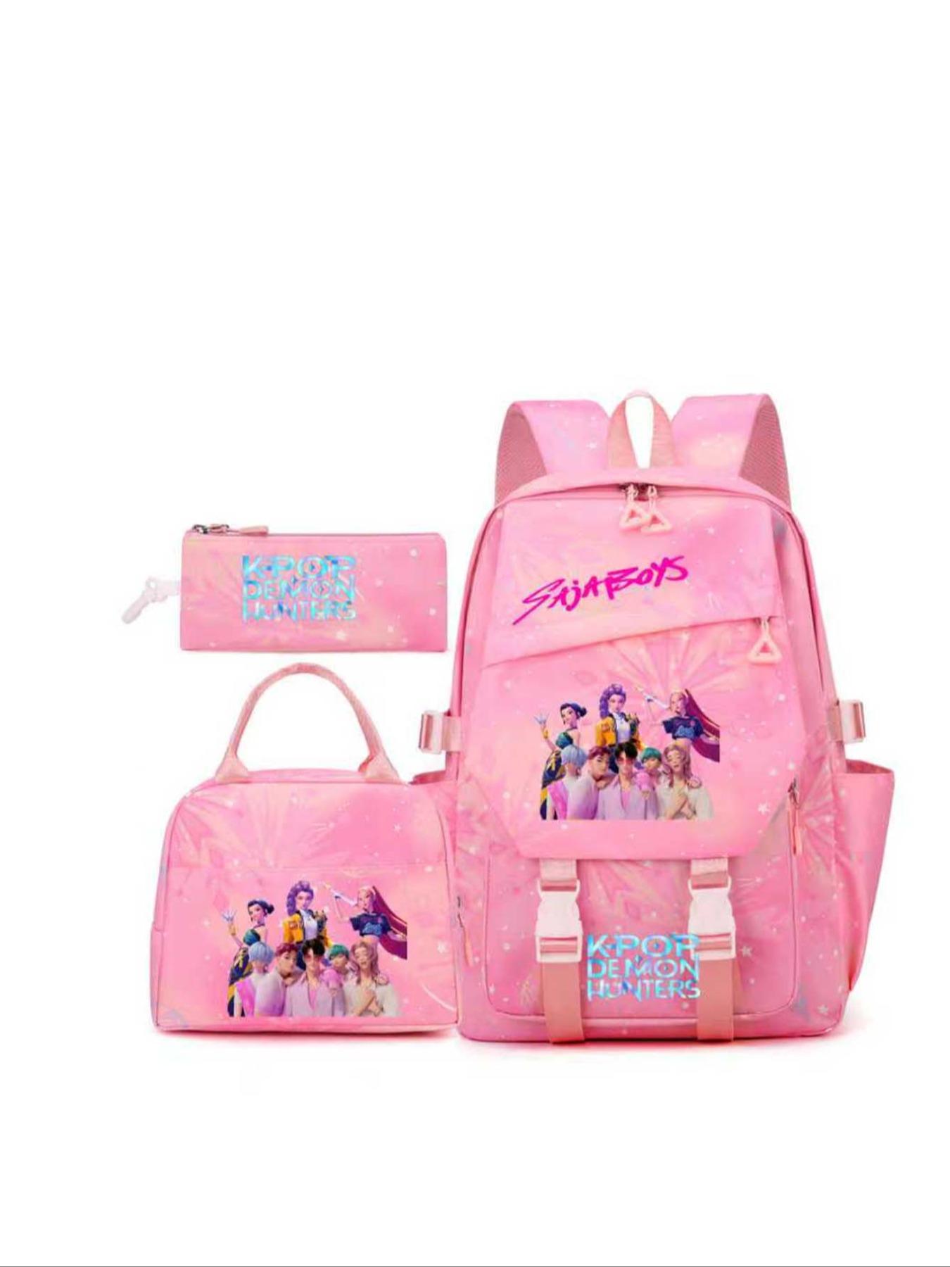 Kpop Book Bag Set, Cross-Border Huntress Team Student Three-Piece Backpack, Large Capacity Lightweight Schoolbag for All Seasons, School Backpacks