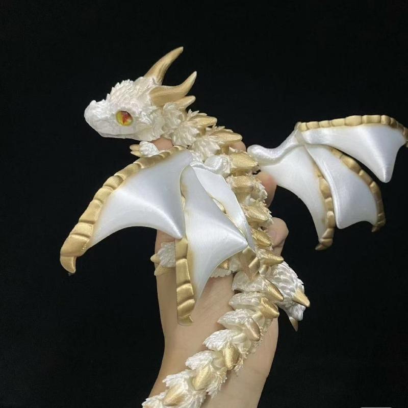 3D Printed Double-Horned Winged Dragon Figurine, Flexible Fully Articulated Multi-Joint Movable Model with Iridescent Gradient Finish, Room Decor, Household Items Decor, Sports & Outdoor Protective Gear Styling Accessory