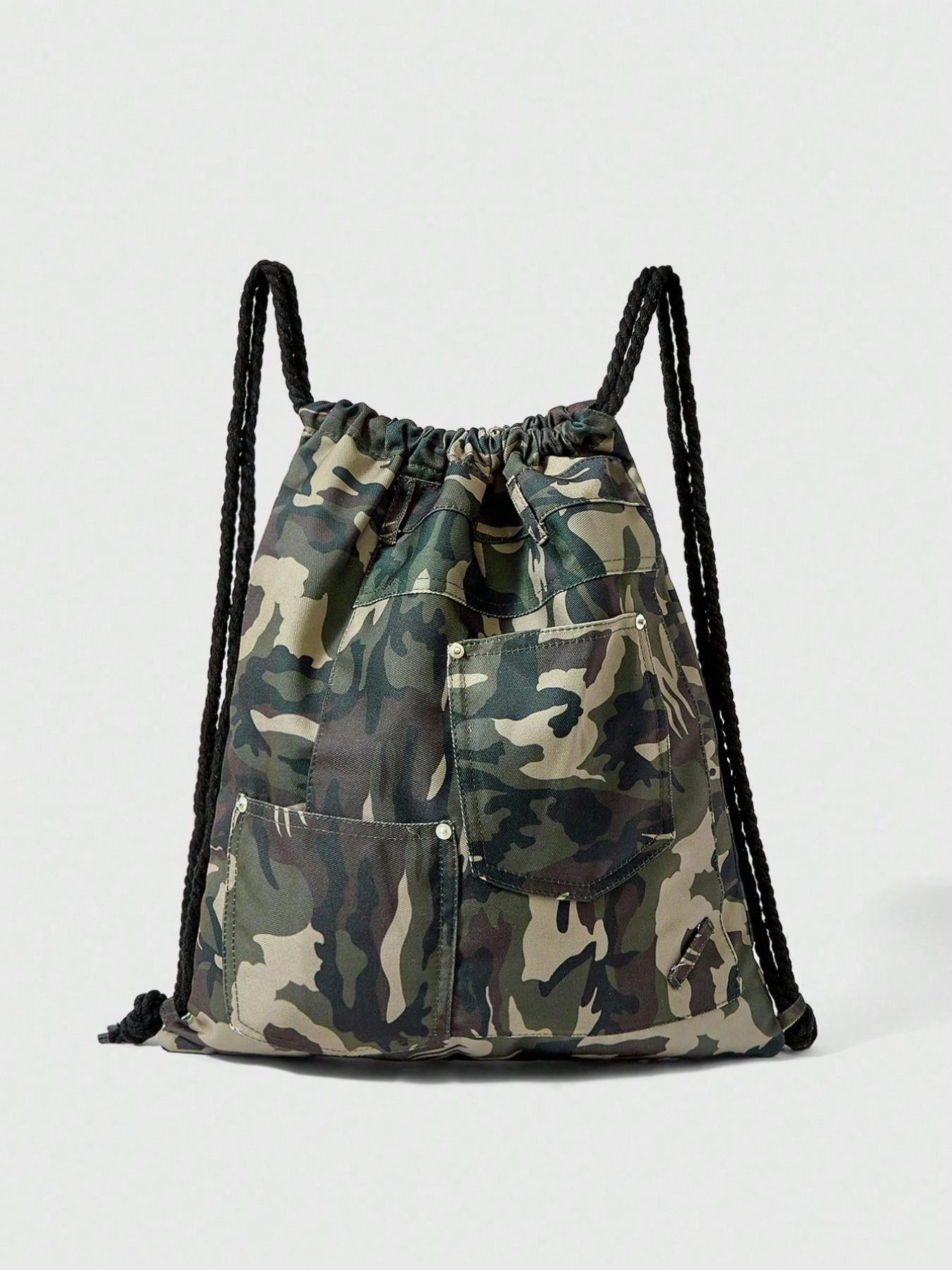 Camouflage Drawstring Backpack, Large Capacity Multi-Pocket Casual Unisex Bag, Suitable for Commuting, Social Events, Shopping