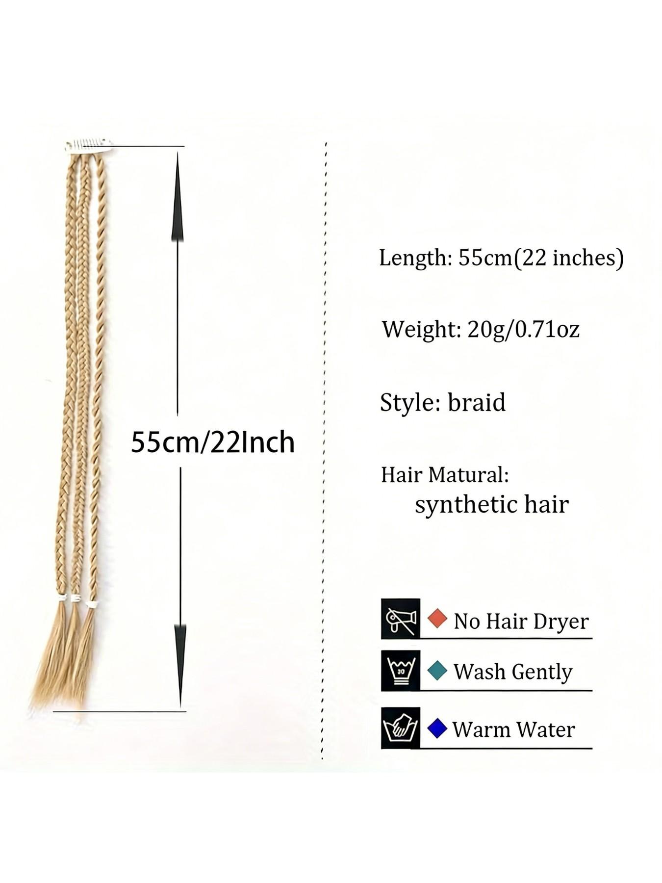 Bb Clip Single Card Three-Strand Braided Synthetic Hair Extension, Punk Style Small Braid, Suitable for Daily, Festival, Party Wear