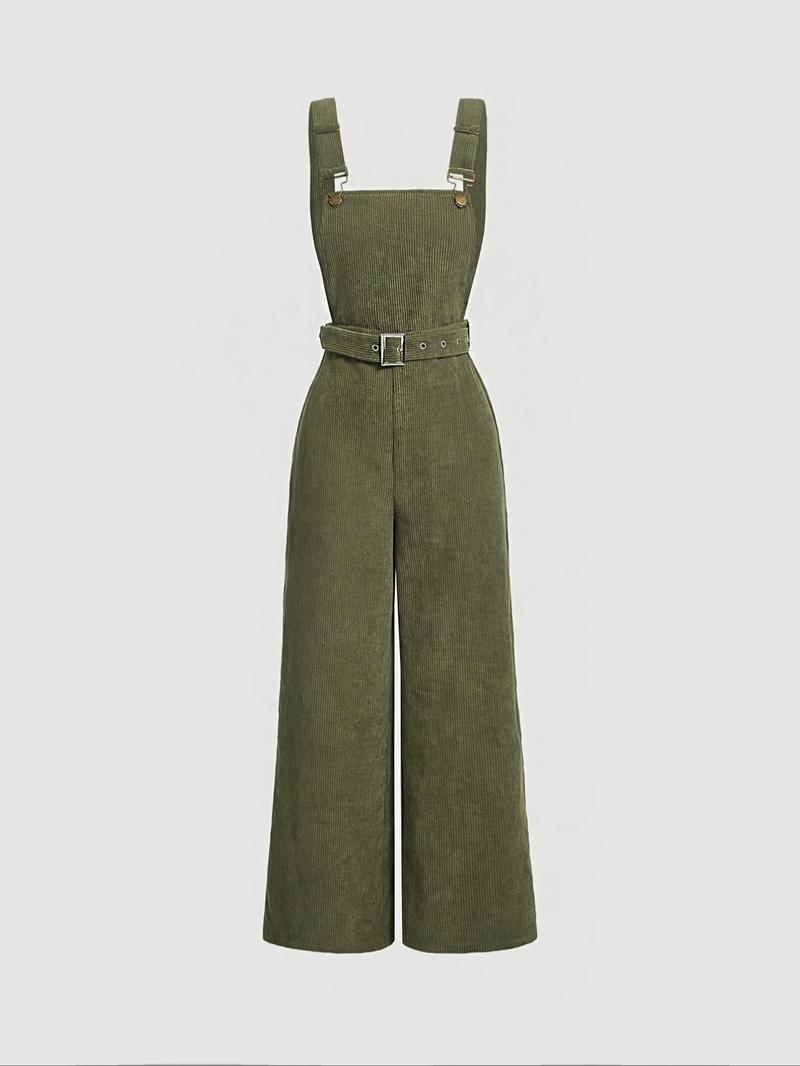 Women's Casual Corduroy Overalls, Adjustable Shoulder Straps, Loose Fit Pantsuit, Comfortable Fashion Style, Elastic Waist Long Pants