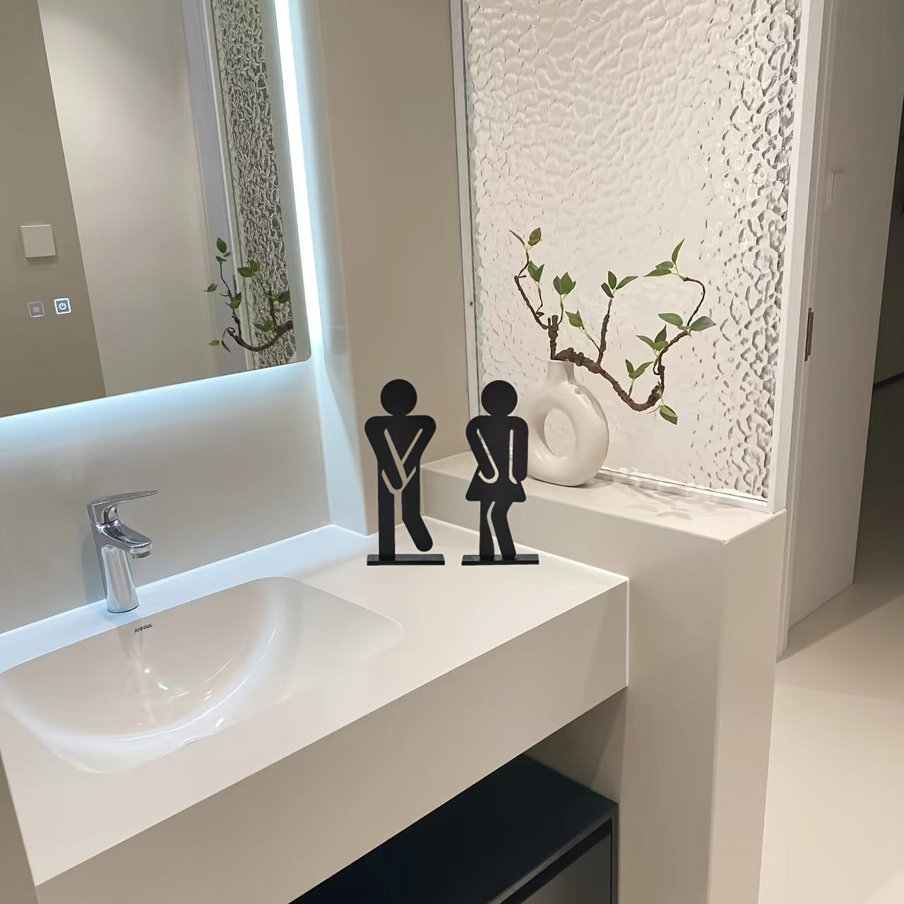 2-Piece Fun Wooden Standing Bathroom Sign Set, Laser Cut Unisex Decor, Boy and Girl Bathroom Signs, No Power Required