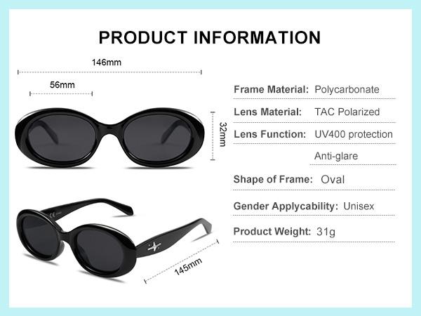 SOJOS Small Retro Oval Polarized frame for Women Men 90s Vintage UV400 Protection Sunglasses