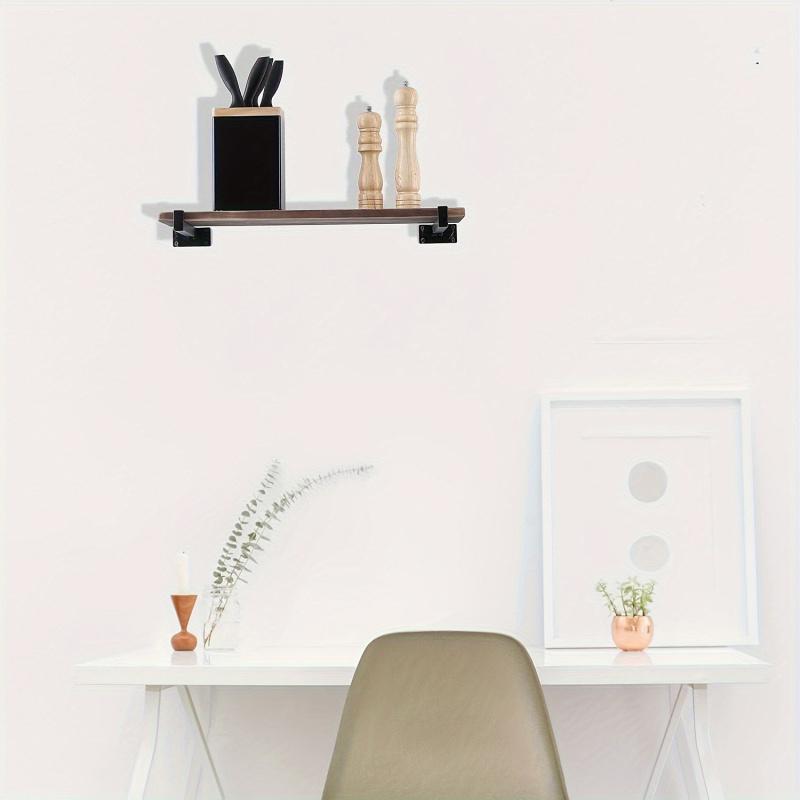 1PC  Floating Shelf Brackets, Heavy-Duty Industrial Shelf Brackets, Black Metal Shelf Brackets, Wall Mounted Brackets, Multi-Functional Shelf Accessories