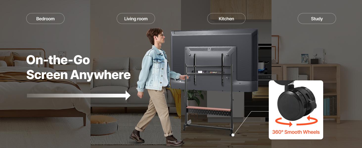 VEVOR Rolling TV Stand, Mobile TV Cart for 55-100 Inch Screens, Height Adjustable Portable Monitor Stand with Tray, Holds up to 205 lbs for Living Room, Bedroom, Office, Outdoor Max VESA 800x 600 mm