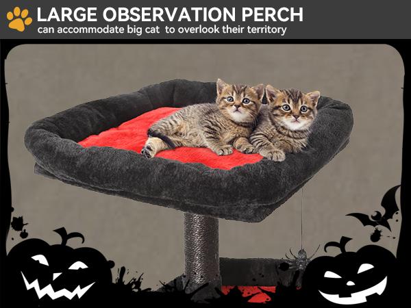 DWVO Gothic Cat Tree with Coffin Bed, 63"/38.6"  Tall Cat Tower for Indoor Cats with Top Perch, Spacious Cat Condos, Spider Hanging Balls,Comfy Hammock, Scratching Post and Ladder, Black Halloween