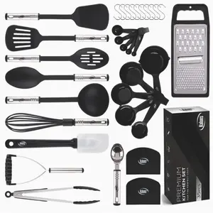Kitchen Utensils Set Cooking Utensil Sets, Nylon and Stainless Steel Kitchen Gadgets Nonstick and Heat Resistant Home, House, Apartment Essentials Kitchen Accessories Must Haves Pots and Pans set