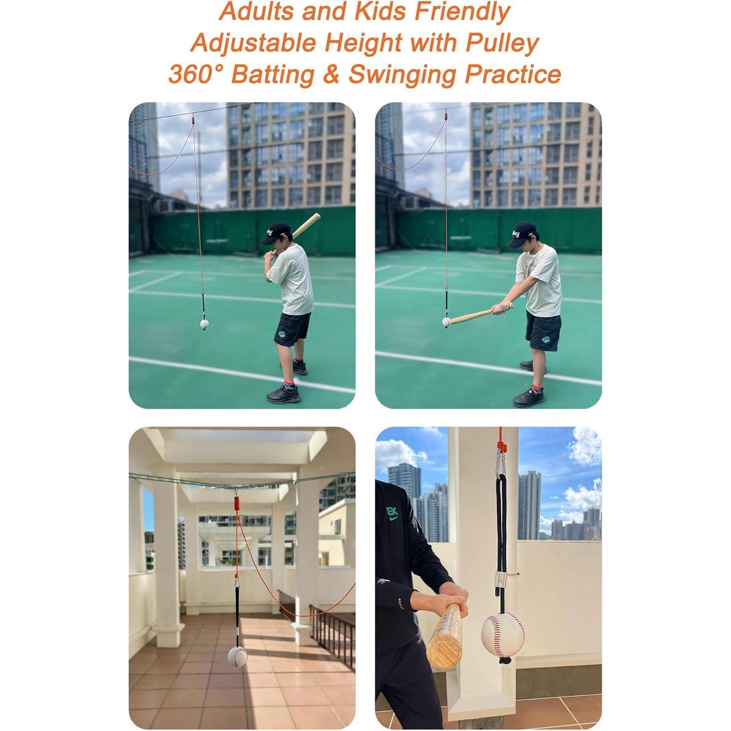 Swing Trainer with Pulley-Height Adjustable with 13ft Rope Practice Aid,Improve Batting & Develop  Memory| Tools for Tennisball,Pickleball,Baseball&Softball,Indoor/Outdoor Use