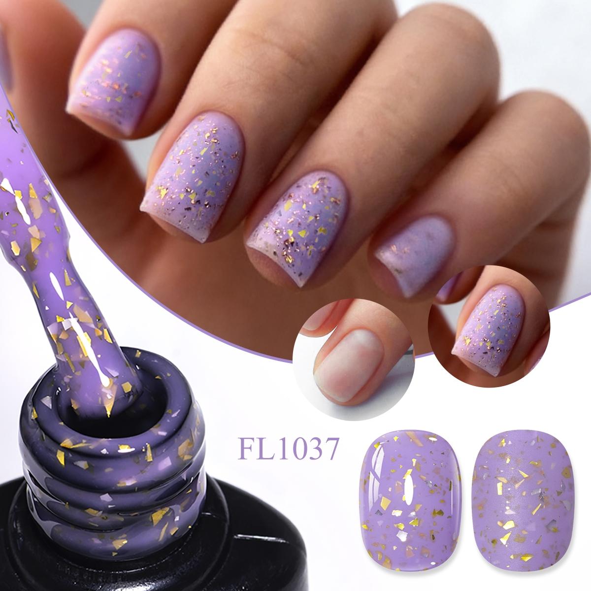 FOUR LILY 10ml Silvery Golden Glitter Rubber Base Gel, 2-IN-1 Gel Nail Polish, Alcohol-Free, Longlasting Durable, Glitter Sequins Soak Off UV Gel Nail Art Varnish for Home Salon DIY Manicures, Perfect for Beginners, Great for Women
