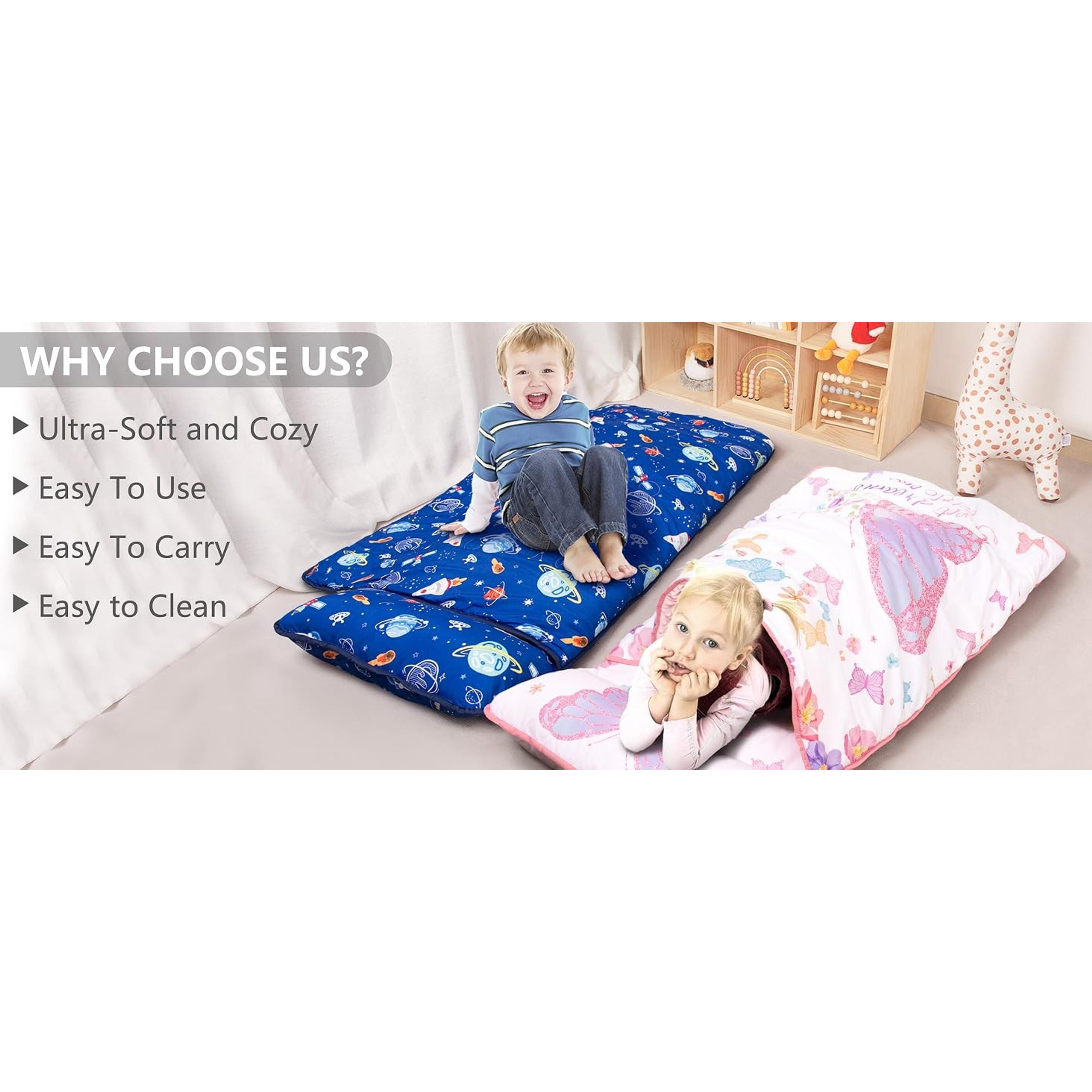 Thickened Toddler Nap Mat with Removable Pillow and Minky Blanket, Extra Large 55''x35'' Sleeping Bag, Washable, Roll up, Perfect for Daycare, Preschool, Kindergarten, Boys and Girls