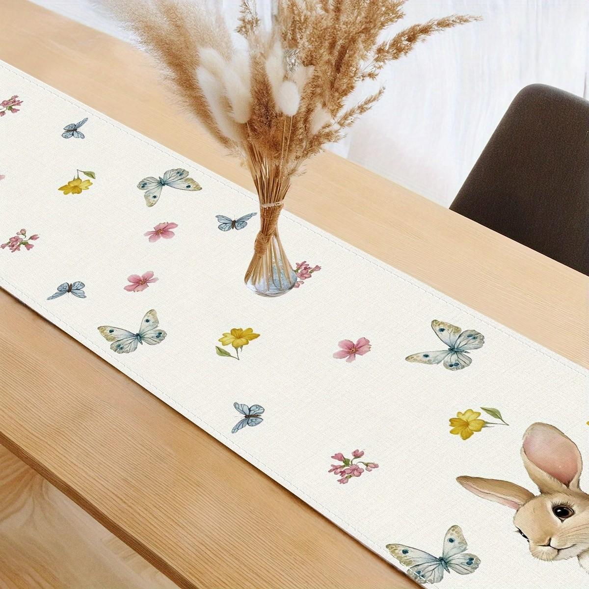 1Pcs Easter Table Runner, Cute Rabbit Pattern, Festive Dining Settings, Spring New Home Decor, Durable Polyester Material, Suitable for Dining Room Kitchen TV Cabinet