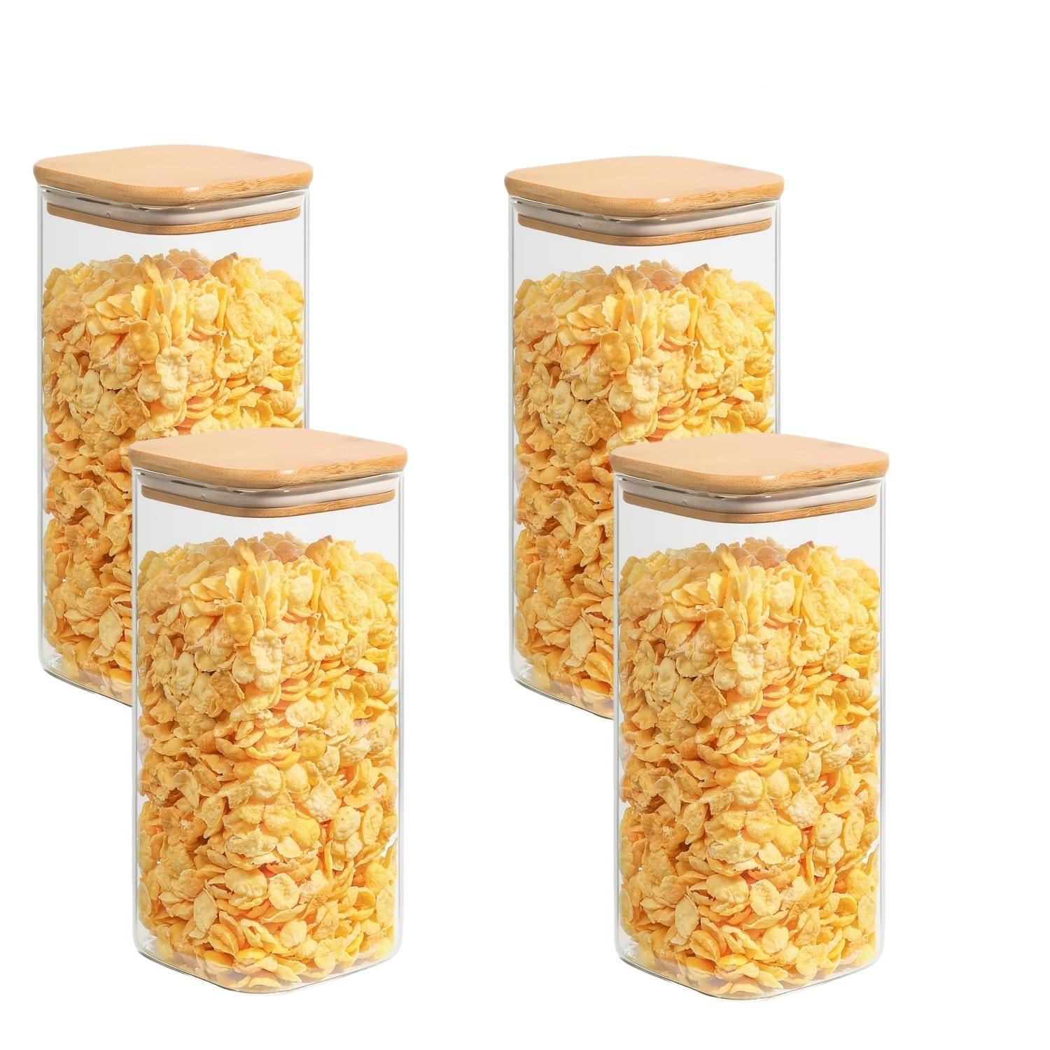 Square Glass Sealed Jars Set, Kitchen Organizer with Bamboo Lids, Multi-Capacity Storage Containers, Food Storage Jar, Coffee Spice Candy Pasta Decor