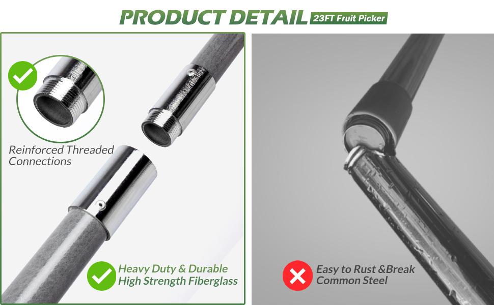 Walensee 23FT Fruit Picker, Adjustable Fruits Picker Tool with Fiberglass Pole, Big Basket and Storage Bag, Fruit Catcher Equipment Tree Picker for Lemons Apples Mango Orange Avocados Fruit Picking