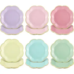 NatNarr 60 Pcs Pastel Paper Plates, 7 Inch Pastel Plates with Gold Edge Scalloped Party Plate Disposable Dessert Plate for Wedding Birthday Baby Shower Bridal Party Supplies