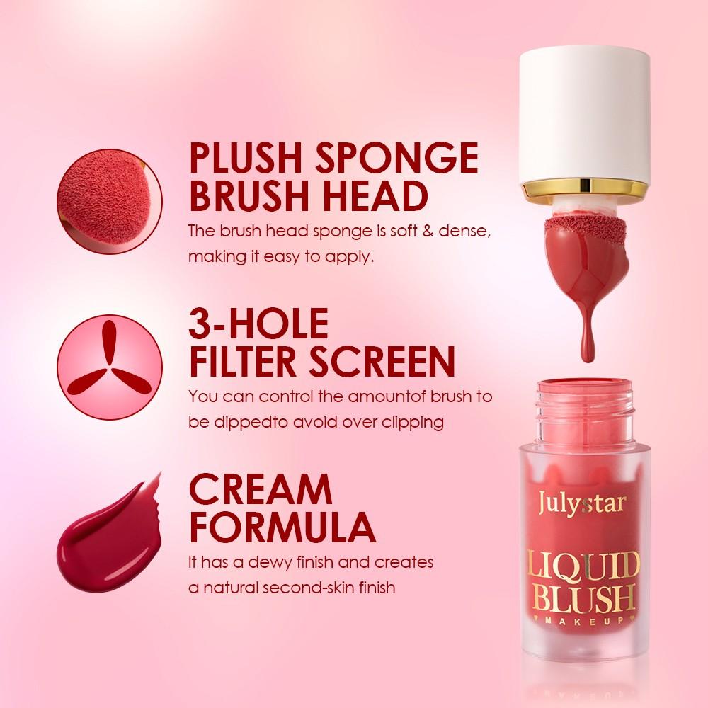 Julystar Liquid Blush Natural Glow, Hydrating Lightweight Formula, Easy Application, Beginner-Friendly, Long-Lasting Color, Perfect for All Skin Types