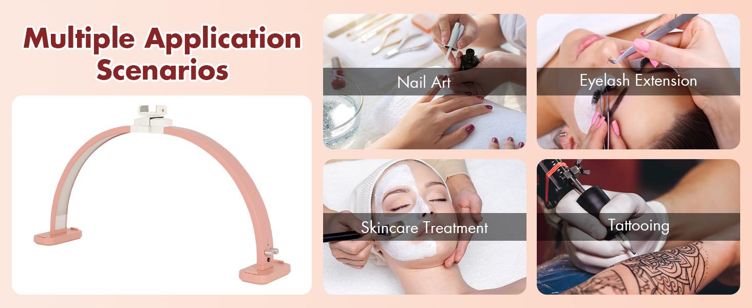 Half Moon Light for Nail Desk with Phone Holder, 28IN Folding Pink Half-moon Light , LED Lamp for Nail Art, Eyelash Extension, Tattooing, Skin Management