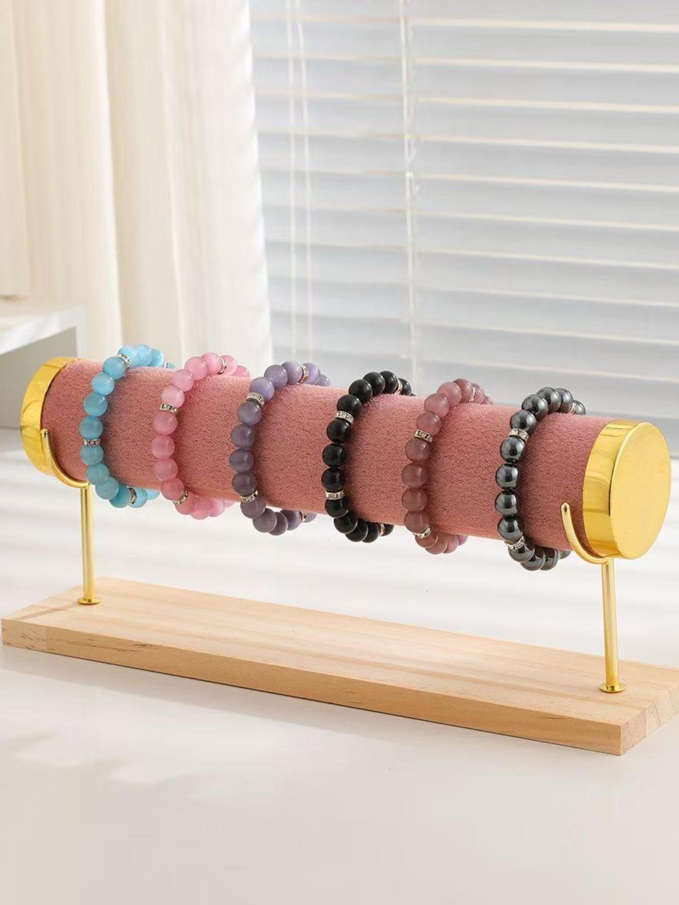 1pc Solid Wood Jewelry Display Rack, Multi-Layer Velvet Bracelet Organizer, Watch and Wristband Stand, Night Market Stall Jewelry Shelf