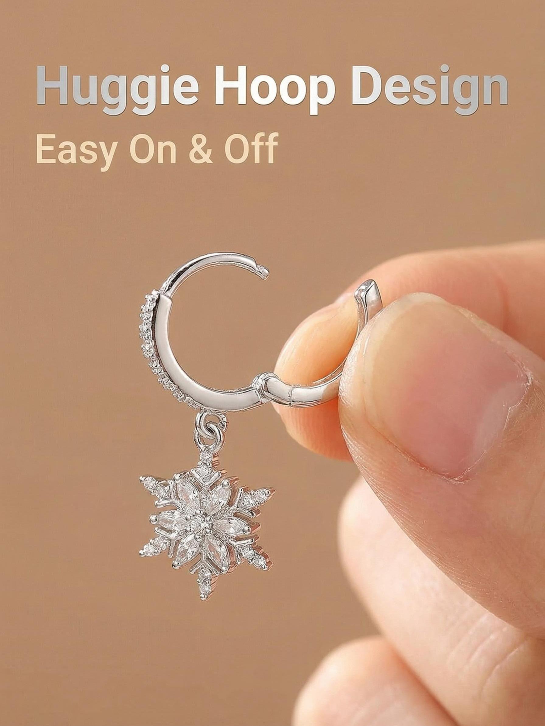 Elegant Rhinestone Snowflake Earrings, Luxurious Zircon Ear Studs, Plated, European and American Style Jewelry