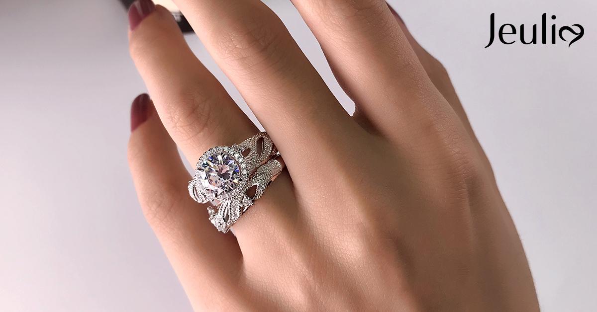 Jeulia 4 Carat Openwork Ring Sets for Women 925 Sterling Silver Wedding Sets Rose Golden Round Cut Halo Engagement Ring White band CZ Solitaire Anniversary Promise Rings wedding set Sterling Silver