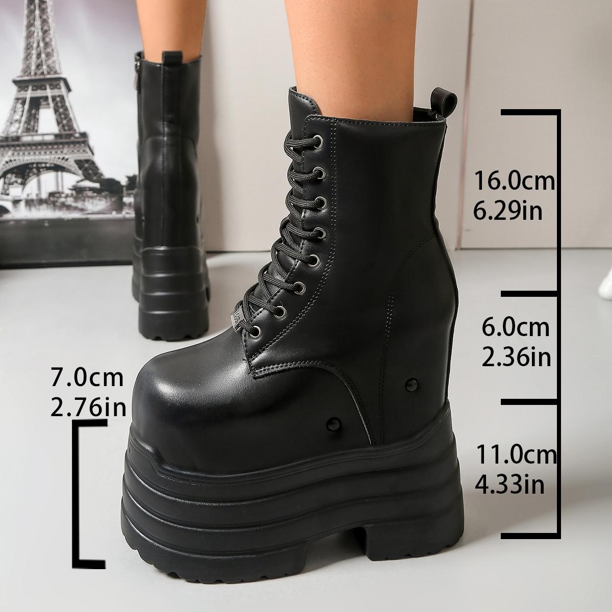 Women's 17CM Ultra Height Boost Platform Combat Boots | For Cosplay Anime Convention | Gothic Punk Y2K Style | PU Leather Lace-Up Non-Slip Lug Sole Round Toe | For Comic Con, Cosplay Event, Rave Festival, Alt Outfits