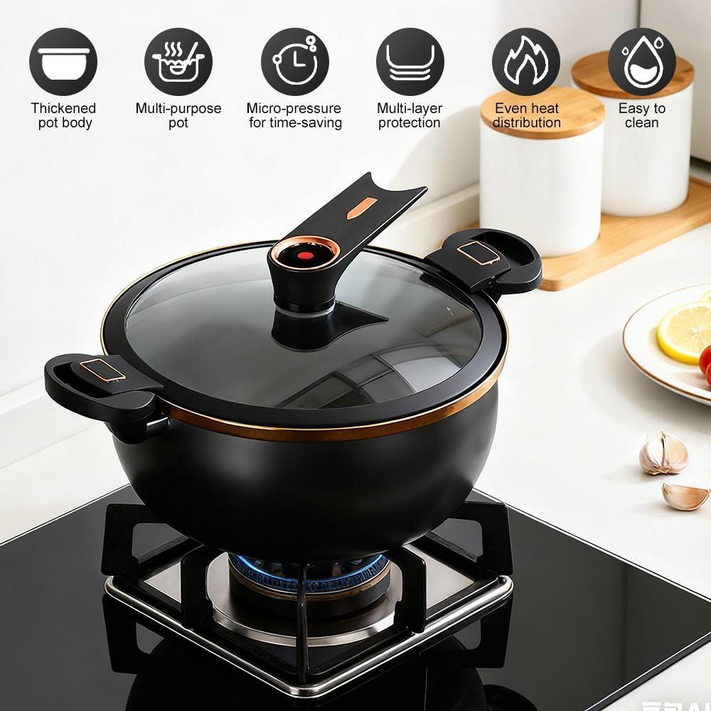 Micro Improved Pressure Cooker 8.45Qt Nonstick Cooking Pot Fast Cooking Kitchen Cookware with Safety Valve Glass Lid for Gas Stovetop Kitchenware