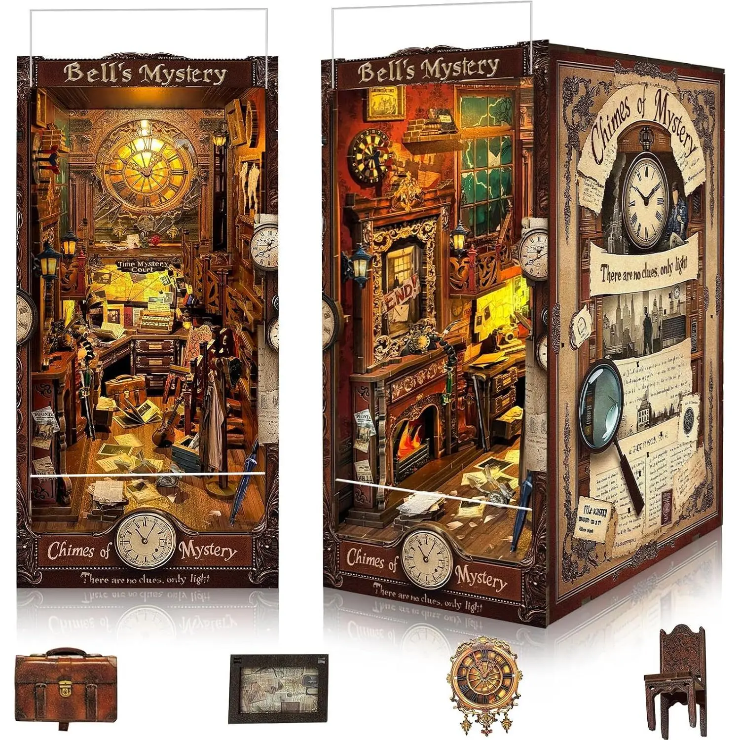 Adult Wood DIY 3D Wooden Puzzle Book Nook Kit - Miniature Furniture Bookend with Dust Cover, LED Lights, Creative Building Craft Supplies, Easy Bookshelf Decor,booknook,handmade,giftguide