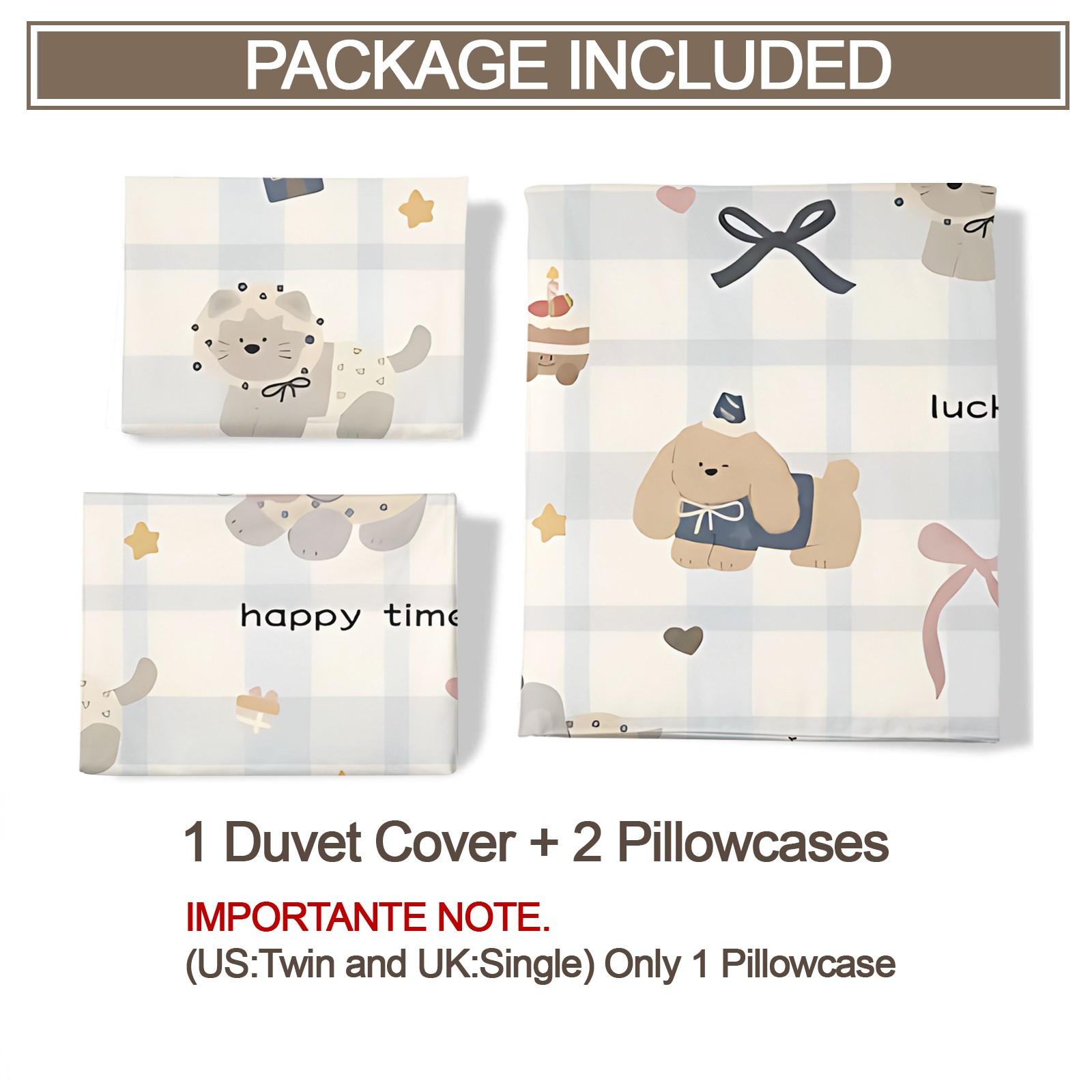 3-Piece Korean-Style Cute Cartoon Bear Checkered Duvet Cover Set, Perfect for Teenage Boys. Ultra-Soft Bedding, Fits a Double Bed. Full Queen-Size Duvet Cover Set (Filling Not Included)