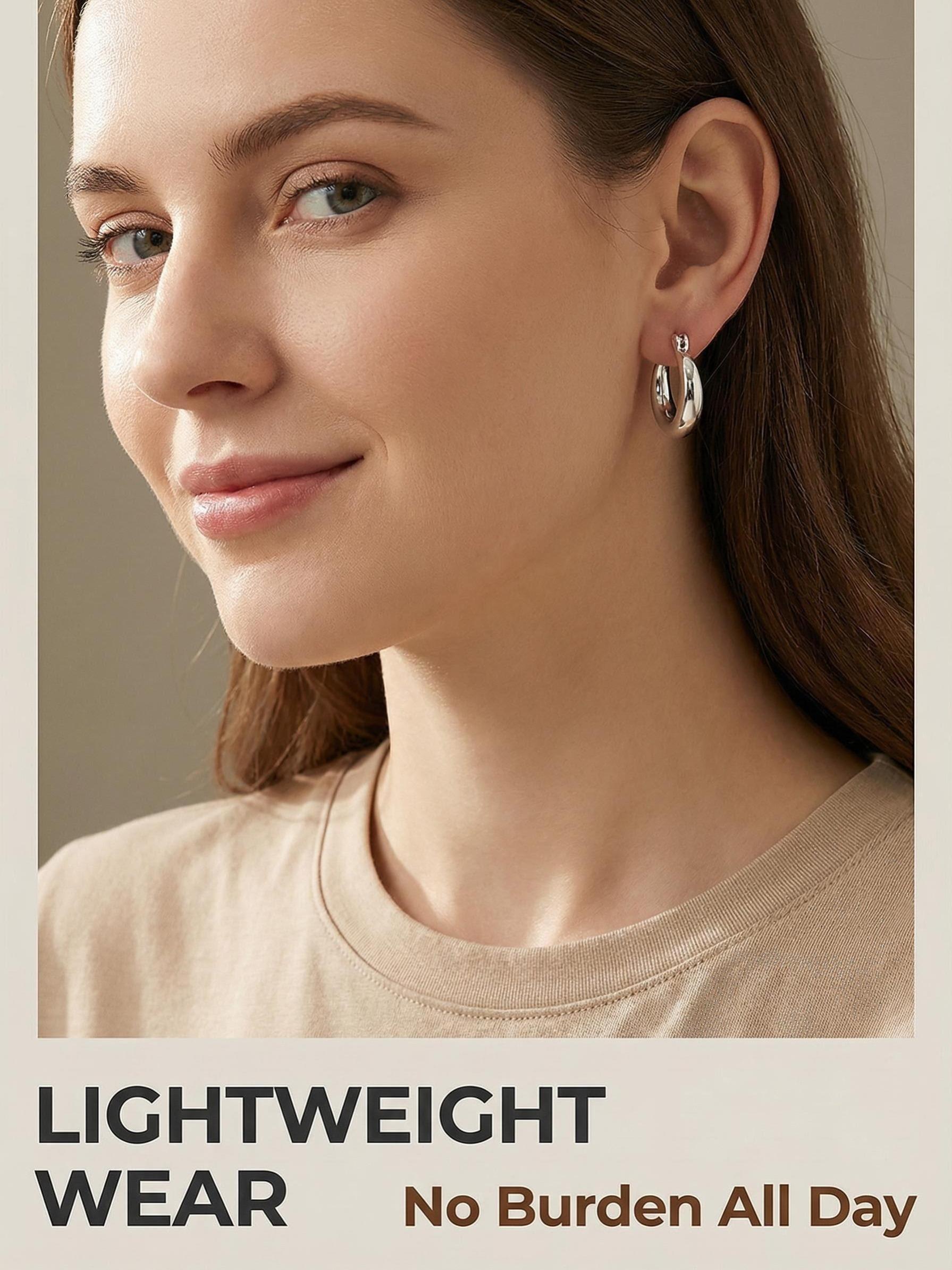 High-End Glossy Hoop Earrings, Lightweight Luxury Smooth Circle Studs, Elegant Random Print Design, All Seasons Wearable Jewelry