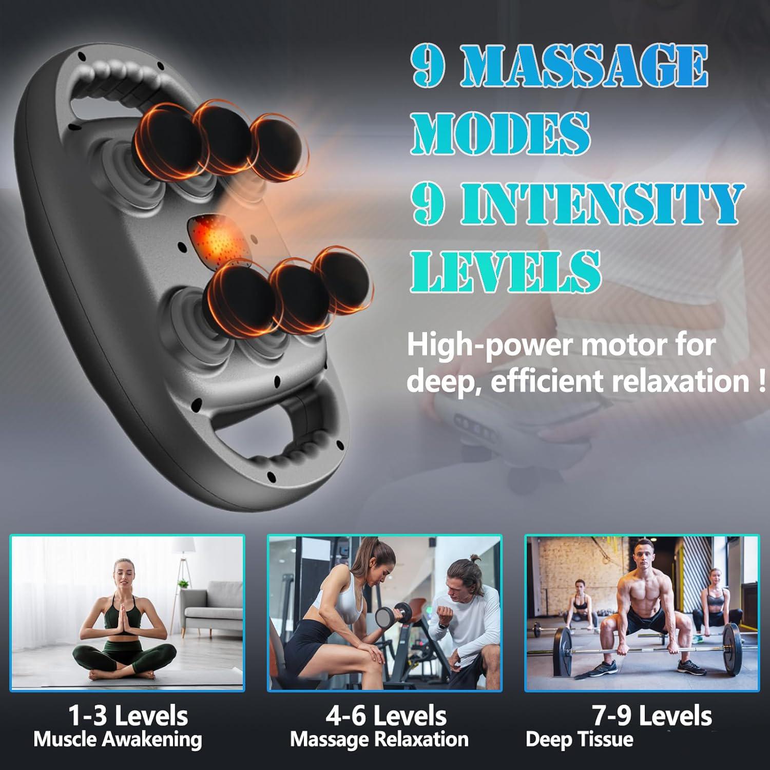 6-head Back Massager, 9-speed Adjustment Muscle Massager with Red Light Heating, Professional Muscle Massage Tool for Home & Travel