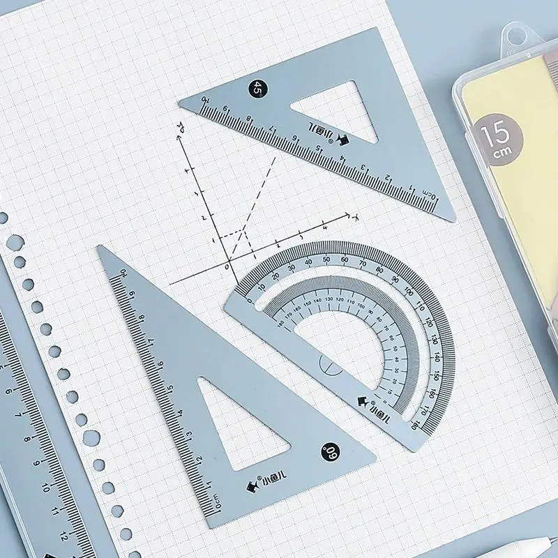 4pcs/set INS Causal Straight Technical Triangles Protractor Set for Stationery Solid Color Fashion Drafting Supplies