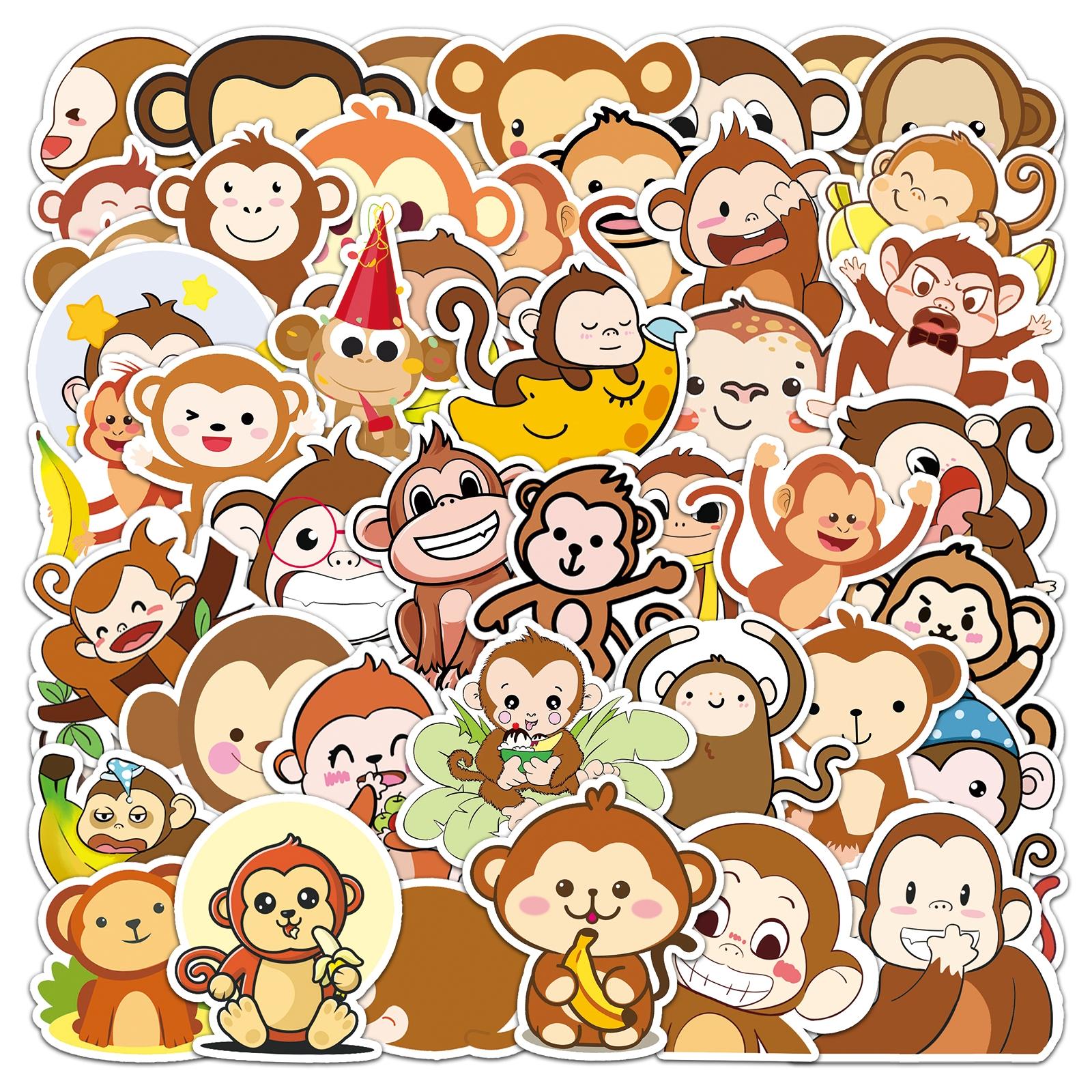 Cute Monkey Pattern Sticker, 100pcs/set Cartoon Monkey Decorative Sticker, Funny Stickers, DIY Decals for Water Bottle, Laptop, Phone Case, Scrapbooking, Journal Making