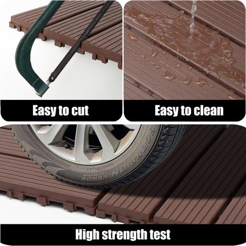 Plastic interlocking decking tiles, 44 packs of terrace decking tiles, 12"x 12"waterproof for all-weather use, backyard pool decking tiles, Brown