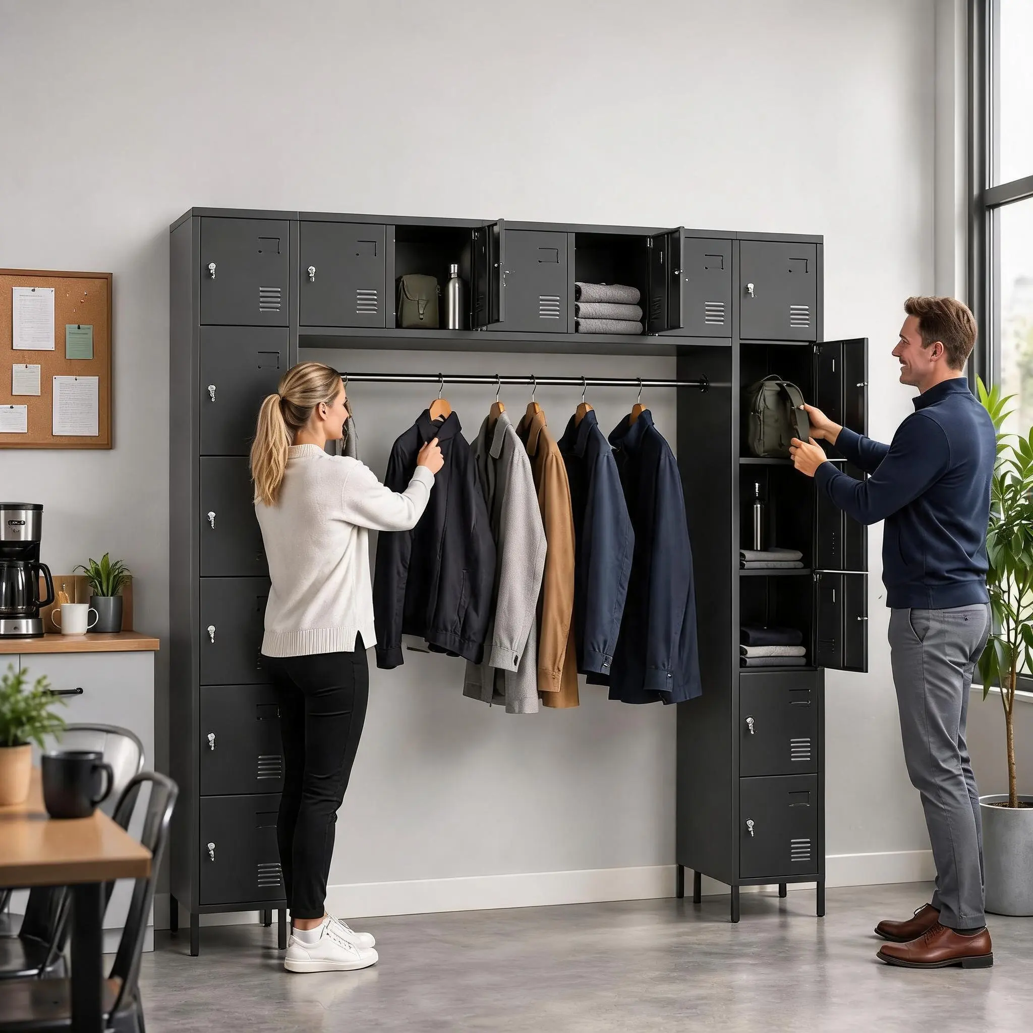 16 Door Metal Locker Cabinet 78" Tall – Steel Storage Cabinet with Ventilated Compartments & Label Holders for Employee, School & Gym