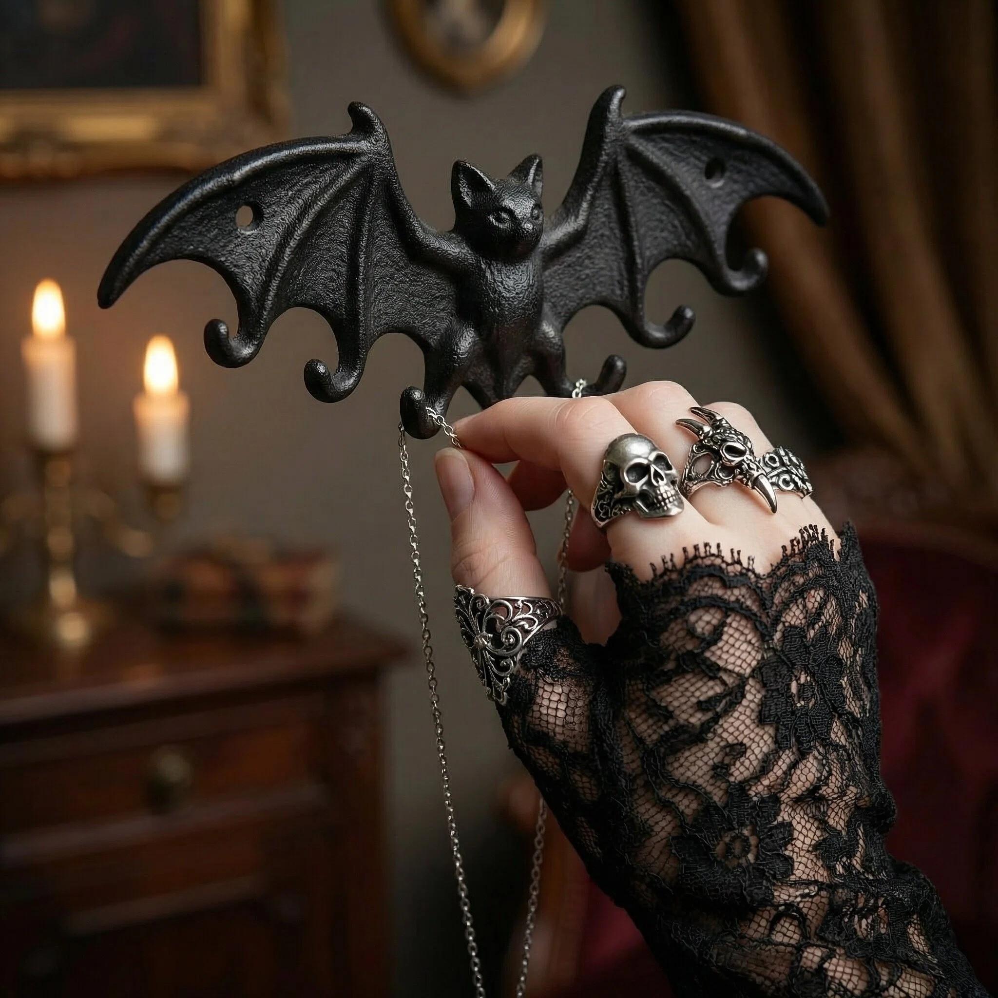 Vintage Cast Iron Bat Hook, Gothic Style Key Holder, Necklace Jewelry Storage Rack, Wall Decor Hanging Hook, Home Decoration