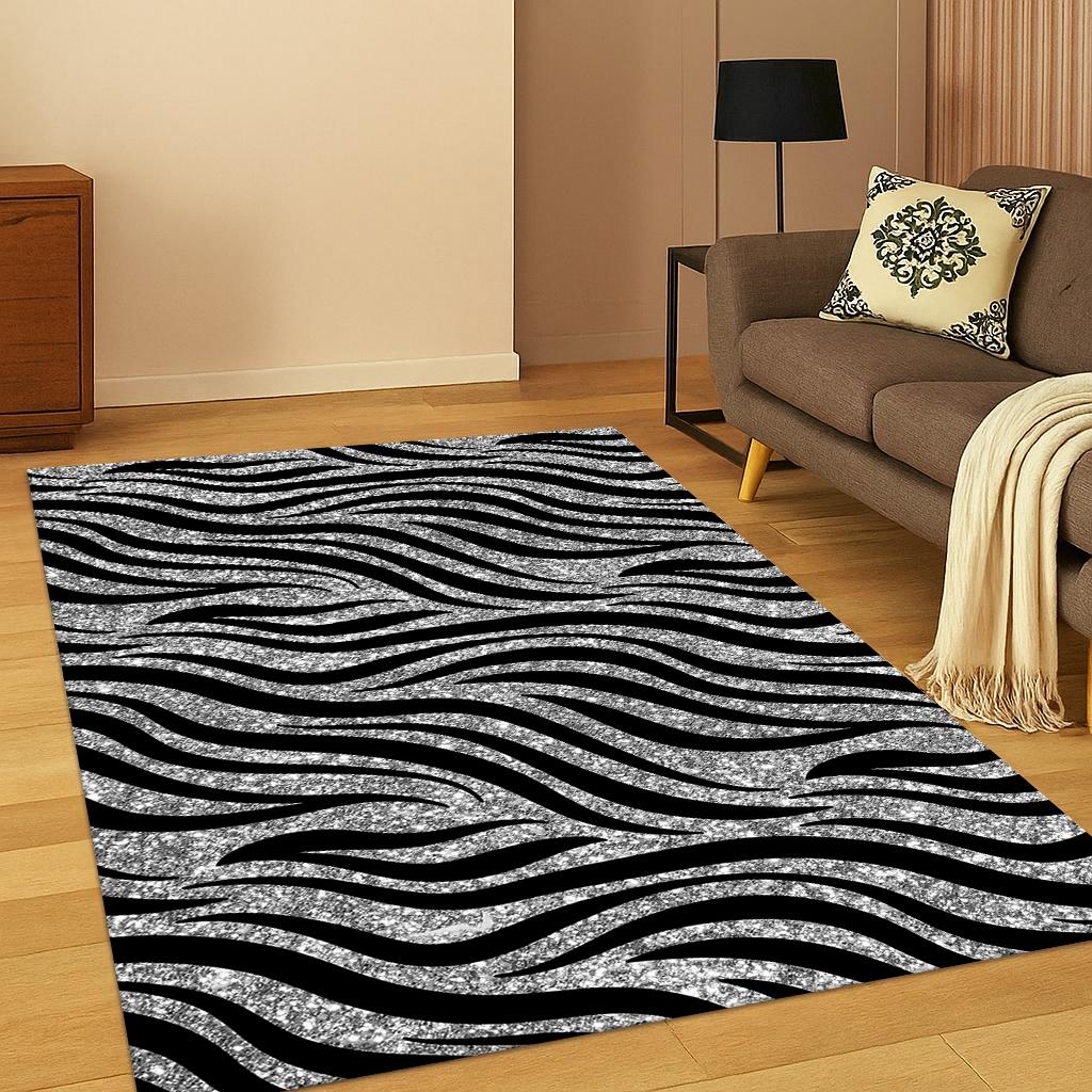 Black White Zebra Print Flannel Area Rug - Modern Animal Stripe Pattern Soft Mat for Living Room, Non-Slip Bohemian Home Decor#ZebraPrintRug #AnimalStripeMat #BohoHomeDecor #ModernCarpet #NonSlipFlannelRug