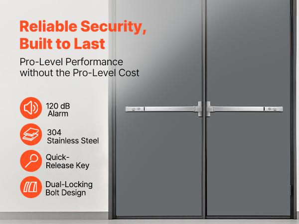 VEVOR Stainless Steel Push Bar Panic Exit Device, 31" Universal Commercial Emergency Exit Door Hardware with Auto Alarm System & Sticker, Anti-Theft for 31"-46" Wood/Metal Doors, Silver for Schools & Apartment Buildings