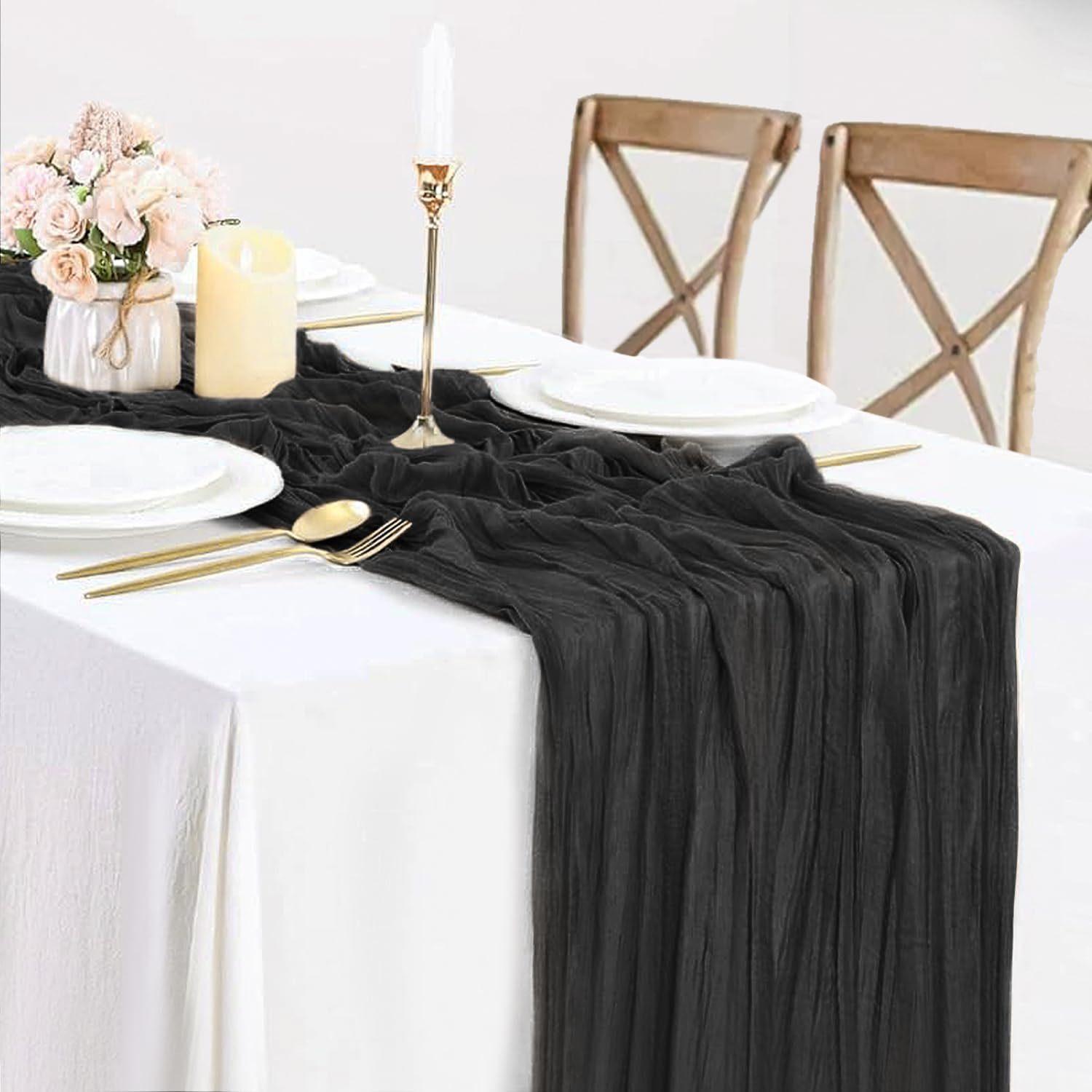 2 out of 4 black rectangular table runners, various sizes, cheesecloth tablecloths, ideal for decorating cake tables at weddings, bridal showers, baby showers, birthday parties or festive gatherings