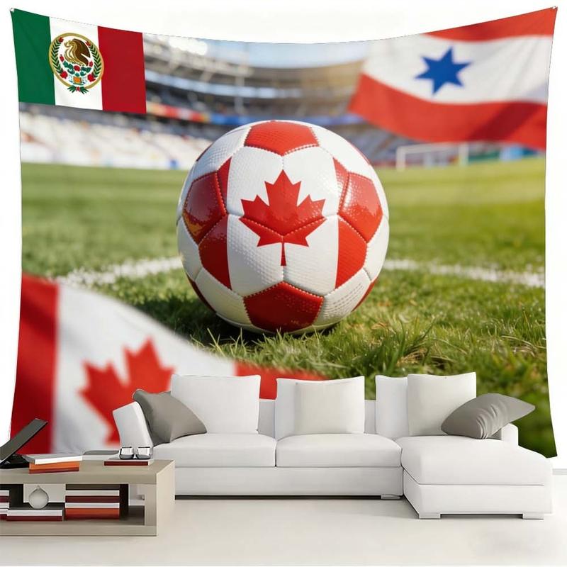 1 pc microfiber FIFA World Cup Tapestry Soccer Ball Canada Flag Stadium Wall Hanging Living Room Dining Room Bedroom Outdoor Holiday Decoration Ornament Atmospheric Enhancement Tapestry Background Cloth Hanging Cloth Wall Cloth Decorative Cloth
