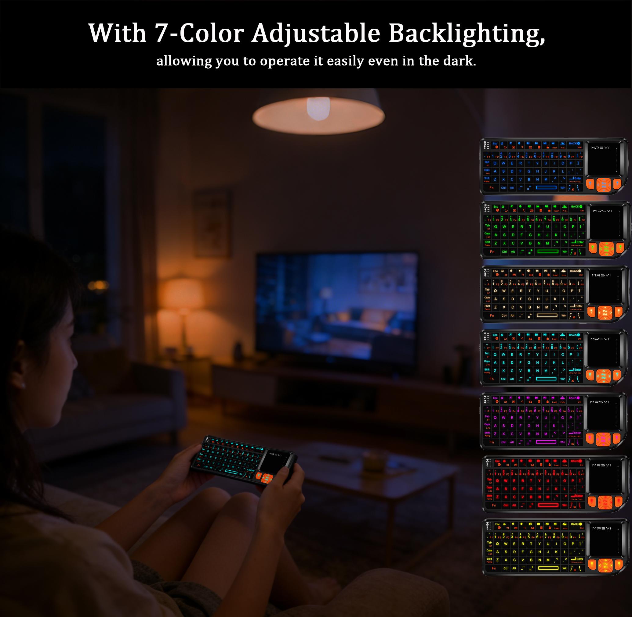 New Bluetooth-compatible Wireless Backlit Keyboard, 2.4g Mini Remote Control, Touchpad and Flashlight Function, Rechargeable Keyboard for Smart TV Computer Laptop