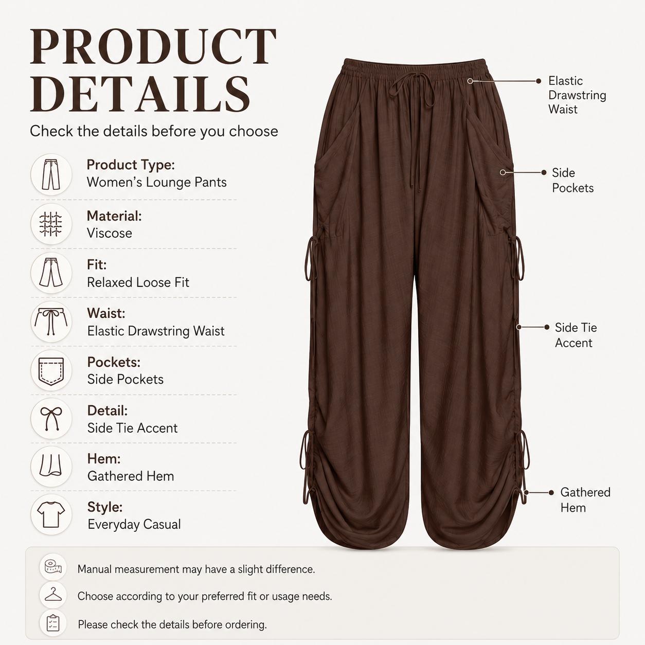 Women's Casual Loose-Fit Wide Leg Pants, All-Season Woven Fabric, Long Plain Design, Daily Commute & Vacation Wear