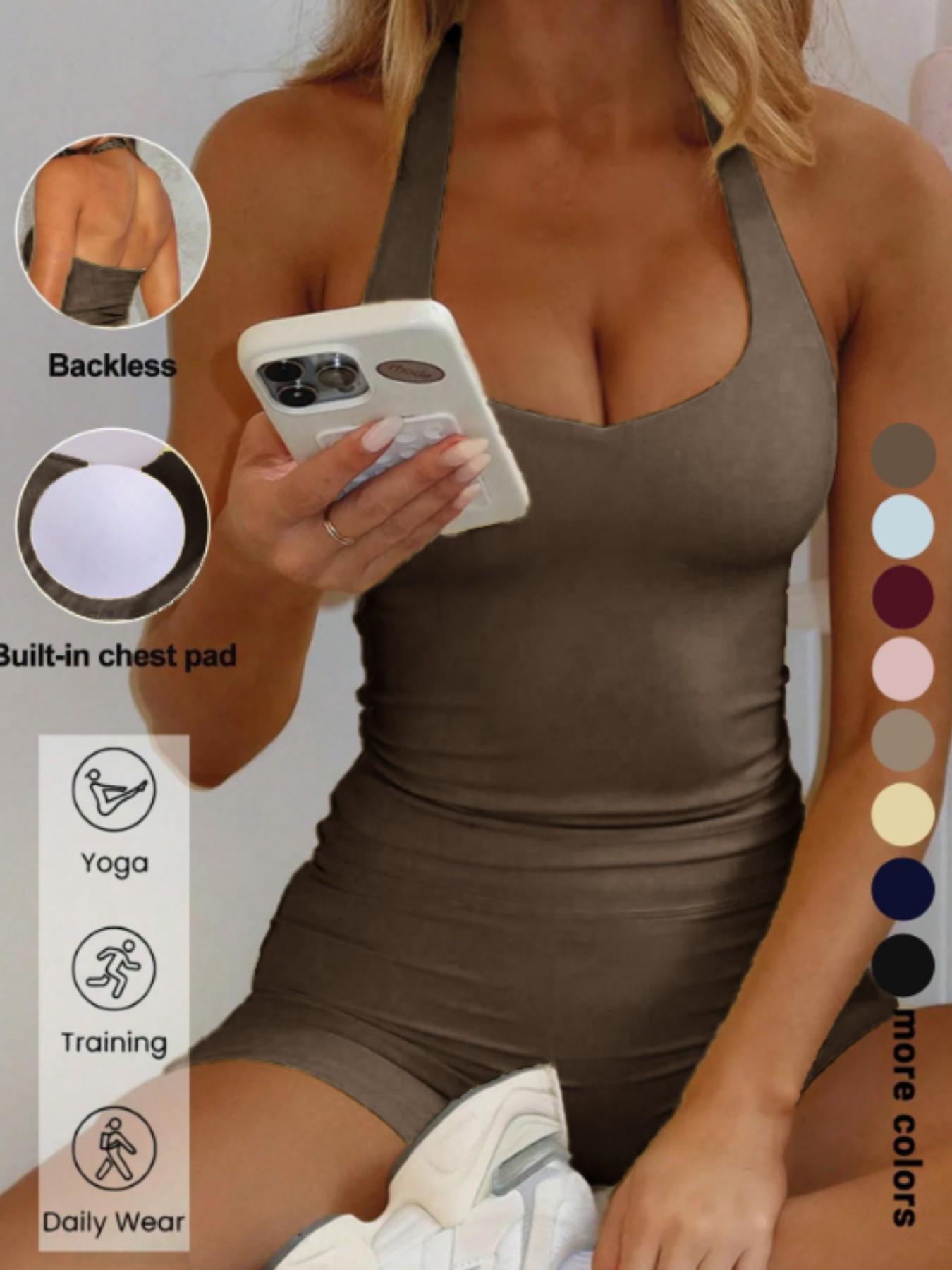 Sexy Backless Halter Top Set for Women, Seamless Tight-Fitting Shorts, Casual Yoga Running Pilates, Comfortable Daily Wear