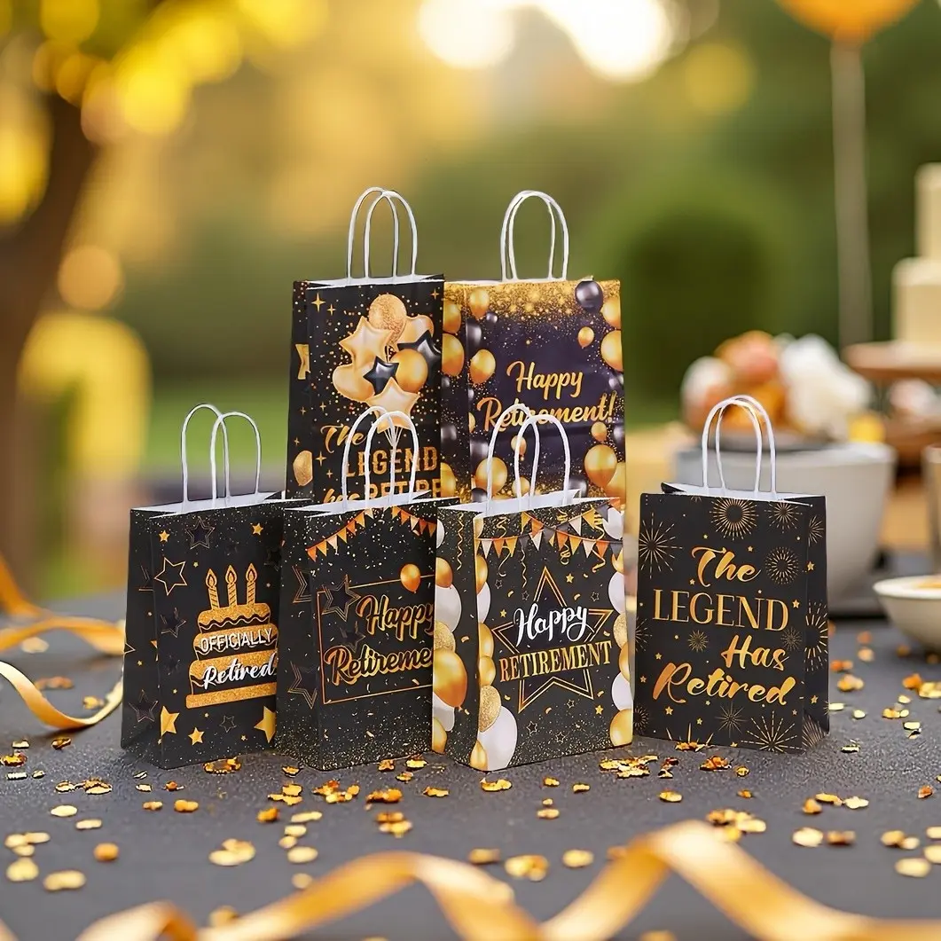 Retirement Theme Gift Bags Set, 12/24/36 Pcs, &, Unique Designs, Perfect for Retirement Parties, Includes Stars, Cake, Balloons