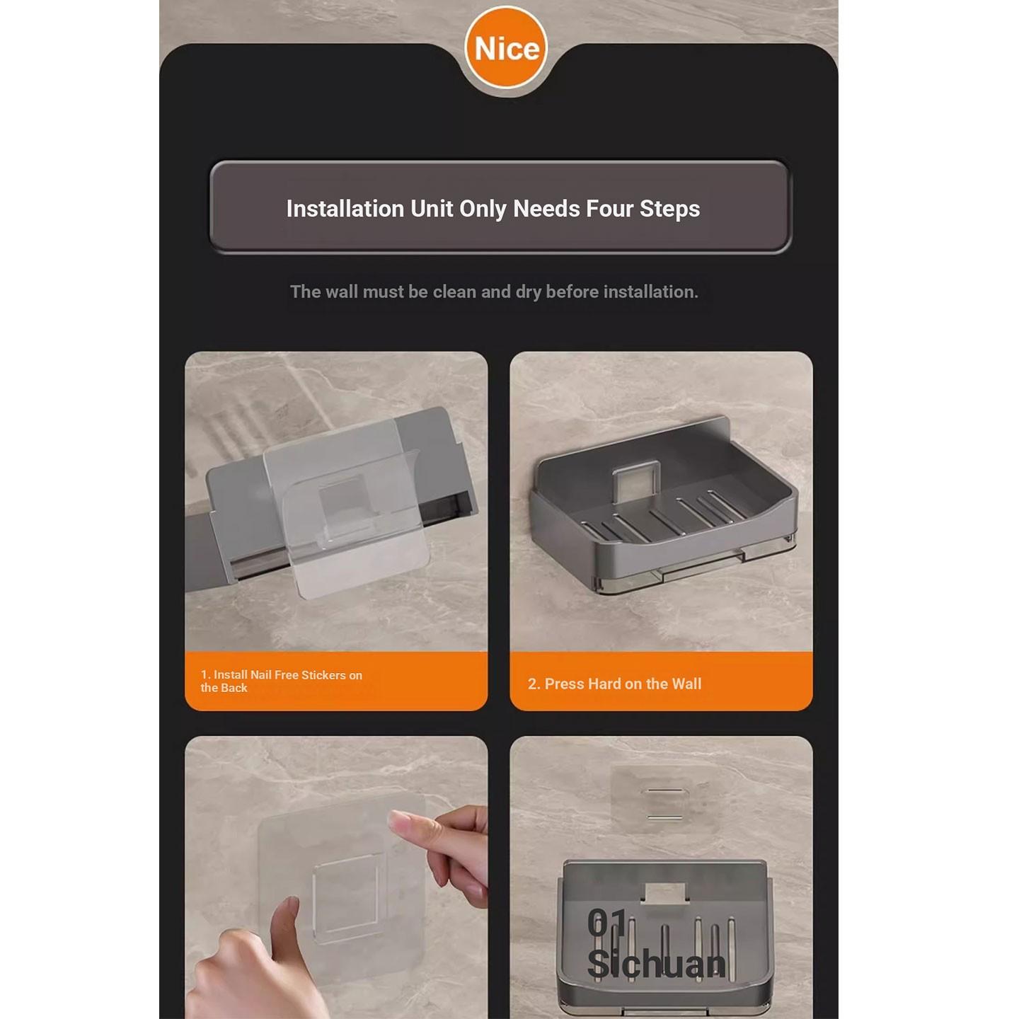 Wall-Mounted Soap Drying Rack, No-Drill Bathroom Soap Holder, Simple Design with Hook, Water-Resistant Soap Box, Home Use