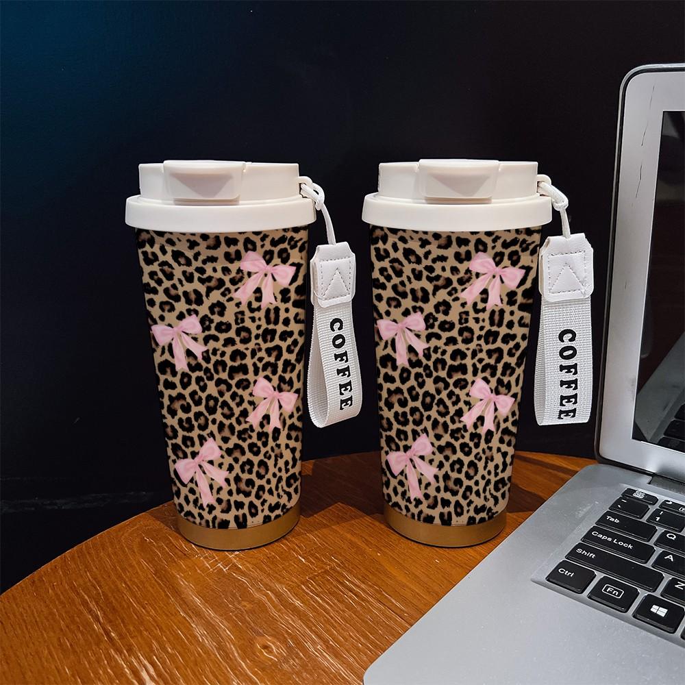 Abstract Leopard Print Coffee Cup, Portable Dual Drink Insulated Tumbler, Heat/cool Keeper, Boho Style, Office, Travel, Sports Essentials