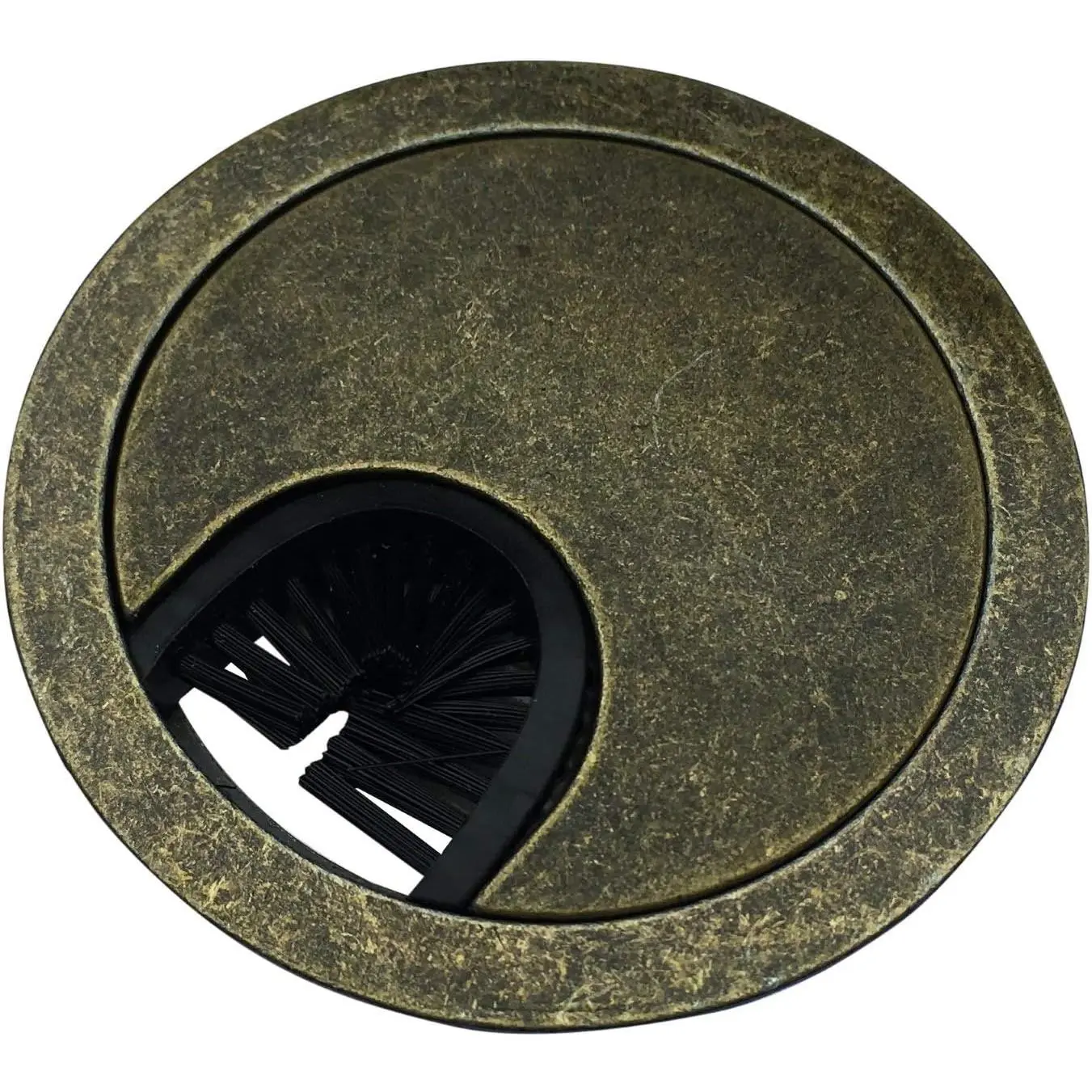 Antique Brass Metal  Grommet | 2 count "Lock in" Feature with "Brush" Opening for Management of Office &  Desk Wires | 60mm (2 3/8") Hole Opening | 1 Pack