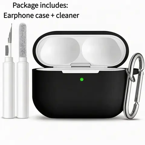 [2 in 1] Silicone Headphone Earbuds Audio Case Cover with Cleaning Brush Kit for AirPods Pro 3 Earphones, Supports Wireless Charging, Protective Skin with Carabiner Durable Shockproof Protection