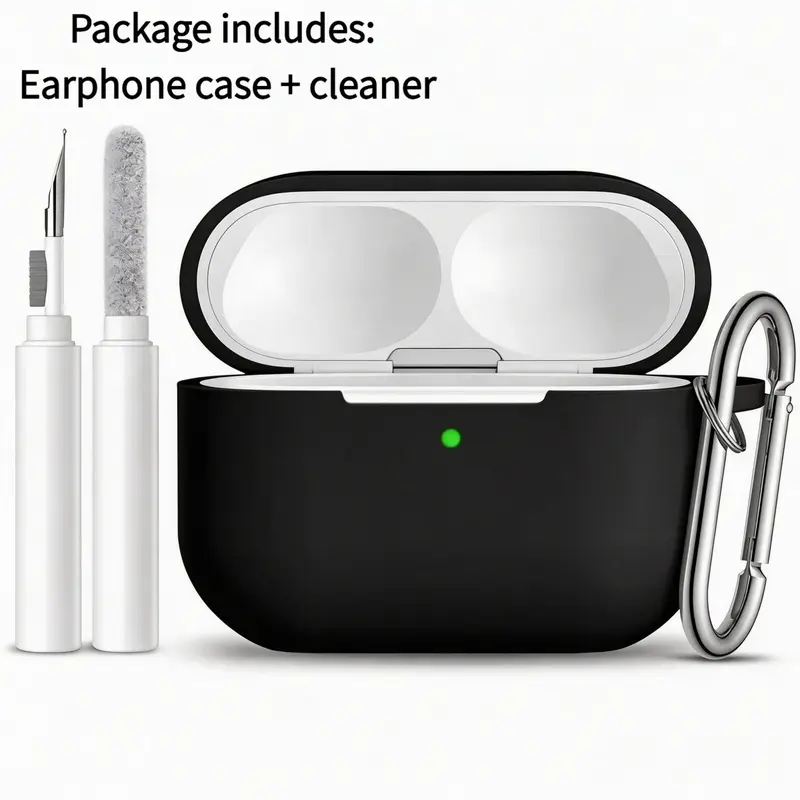 [2 in 1] Silicone Headphone Earbuds Audio Case Cover with Cleaning Brush Kit for AirPods Pro 3 Earphones, Supports Wireless Charging, Protective Skin with Carabiner Durable Shockproof Protection