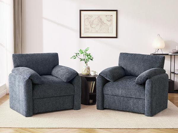 Chenille Oversized Armchair, 38.6" Wide Accent Chairs for Living Room & Bedroom Modern Lounge Chair, Upholstered Mid-Century Reading Chair, Comfy Living Room Chair, Single Sofa Chair
