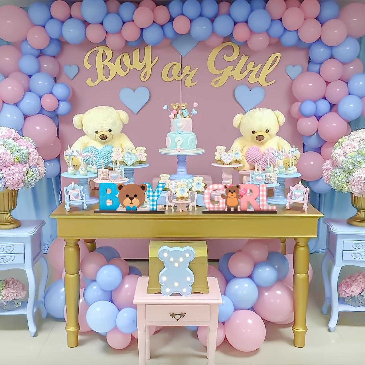 2D Wooden Teddy Bear Decorative Signs, Gender Reveal Decoration, 2 Pieces Blue/ Table Centerpiece, Baby Shower Accessories