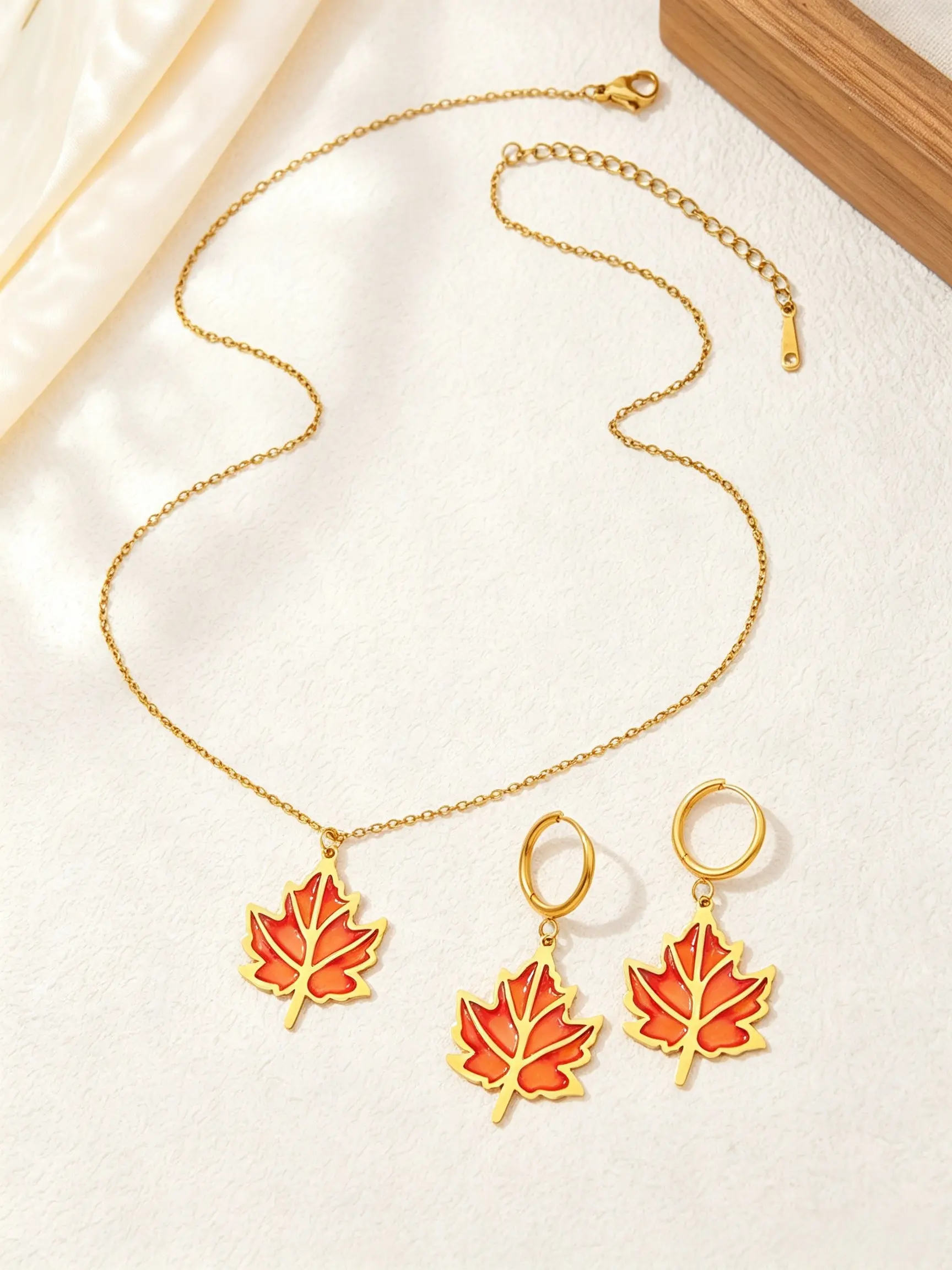 High‑Quality Hypoallergenic Stainless Steel Maple Leaf Jewelry Set✨18K Golden Plated Fade‑Resistant Maple Leaf Necklace Earrings Enamel Dainty Luxury Jewelry｜Perfect for Daily Wear Party Christmas Gifts for Best Friends Jewellery Gift Set